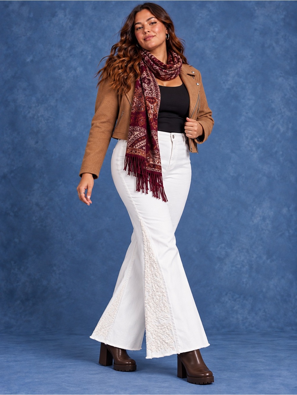 Midnight Velvet White Floral Embroidered Flare Jeans 18W High Rise